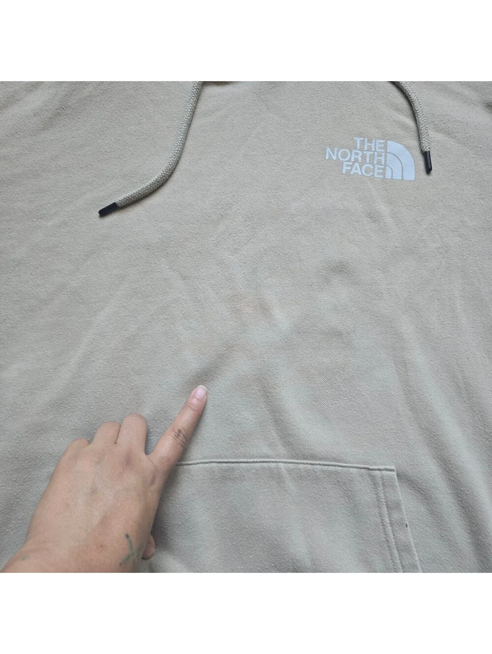 The North Face Tan Beige Pullover Hoodie Sweatshirt Mens XL Small Chest Logo